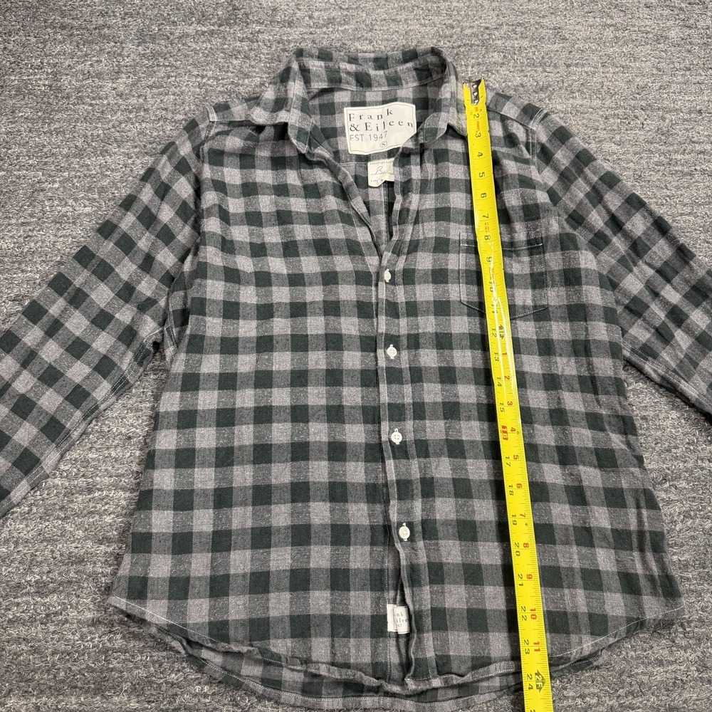 Frank & Eileen Barry Flannel Shirt Women Small Button Up Gray Plaid Cotton Italy - Picture 8 of 9
